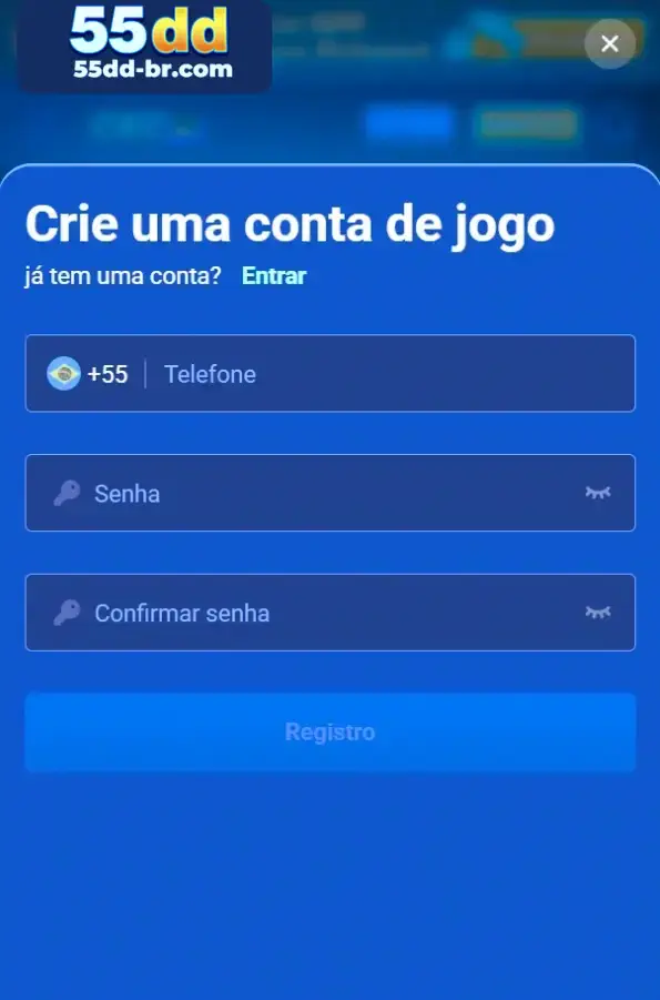 Tela de cadastro no site 55DD